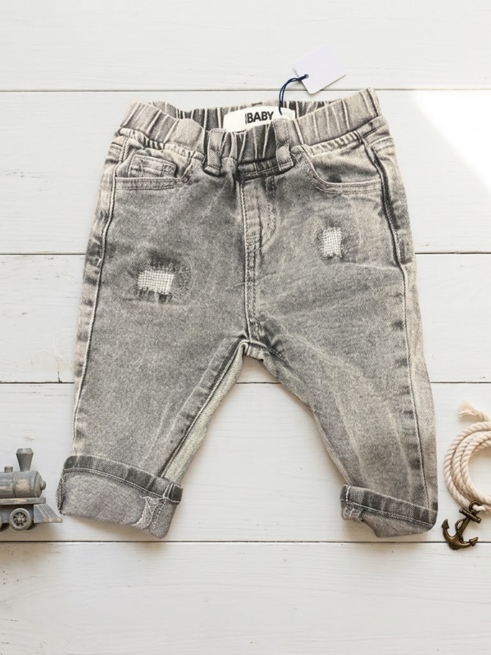 Baby Brand Gray Distressed Denim Jogger Pants